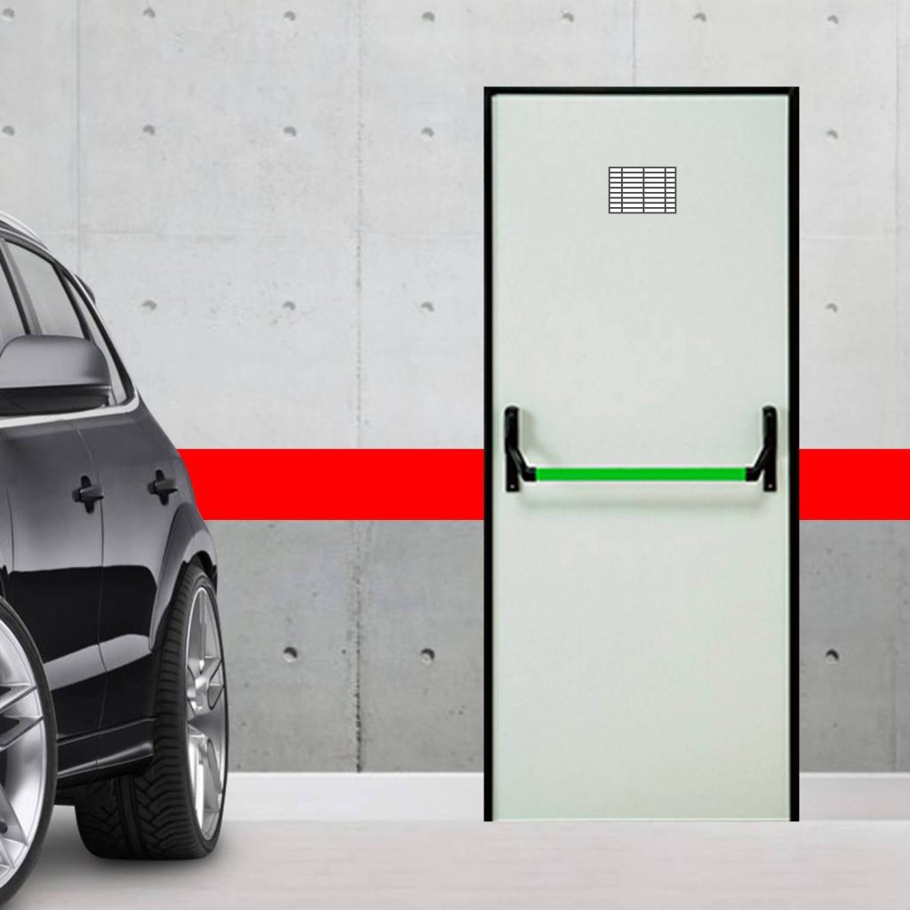 Puerta Cortafuegos EI2 60 (RF 60) barra antipánico y rejilla intumescente