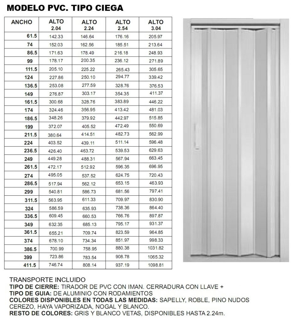 puerta plegable de acordeón de PVC