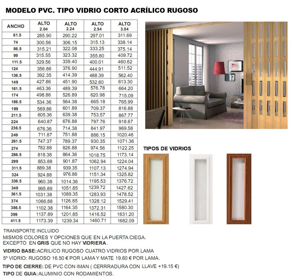 Puertas plegables de acordeón con cristales